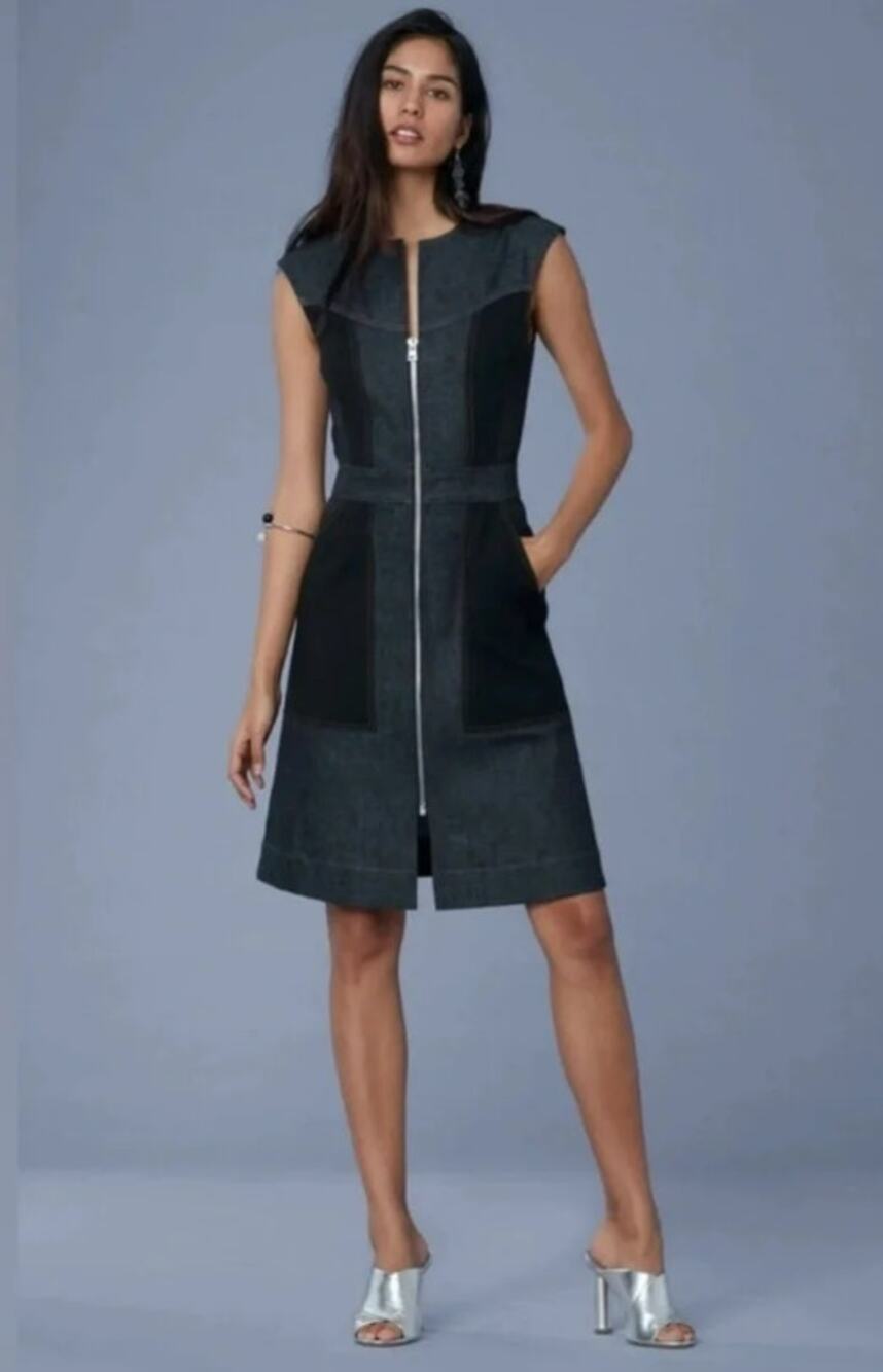 Diane von Furstenberg DVF Denim Front Zipper Sleeveless Dress Size 4
